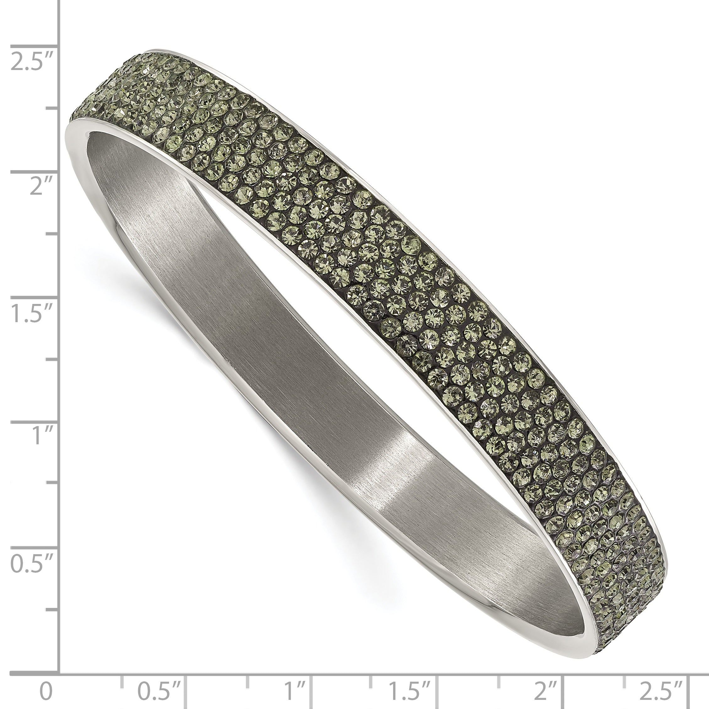 Stainless Steel Polished & Brushed Grey Crystal Thin Flat Bangle Bracelet for Women