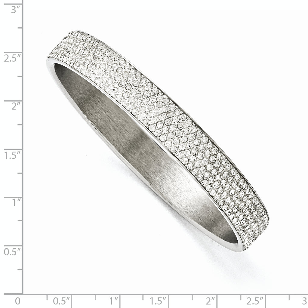 Stainless Steel Polished White Enamel with Crystals Thin Flat Bangle Bracelet for Women