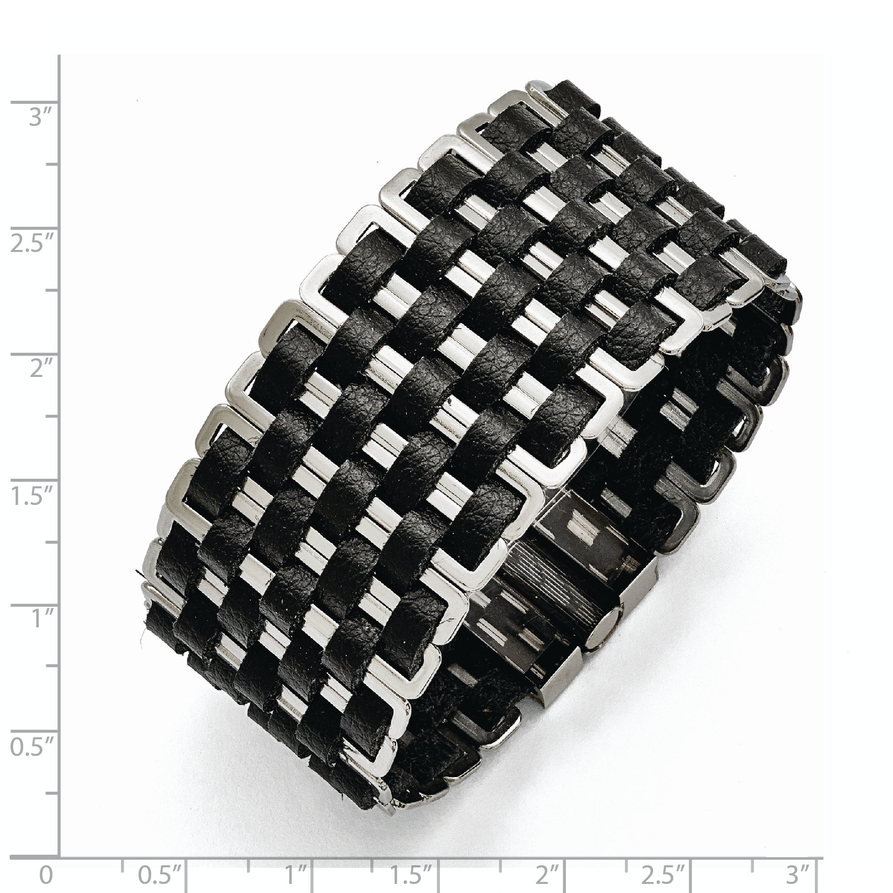 Stainless Steel Polished Woven Black Leather Bracelet for Women Secondary image