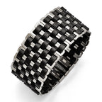 Stainless Steel Polished Woven Black Leather Bracelet for Women