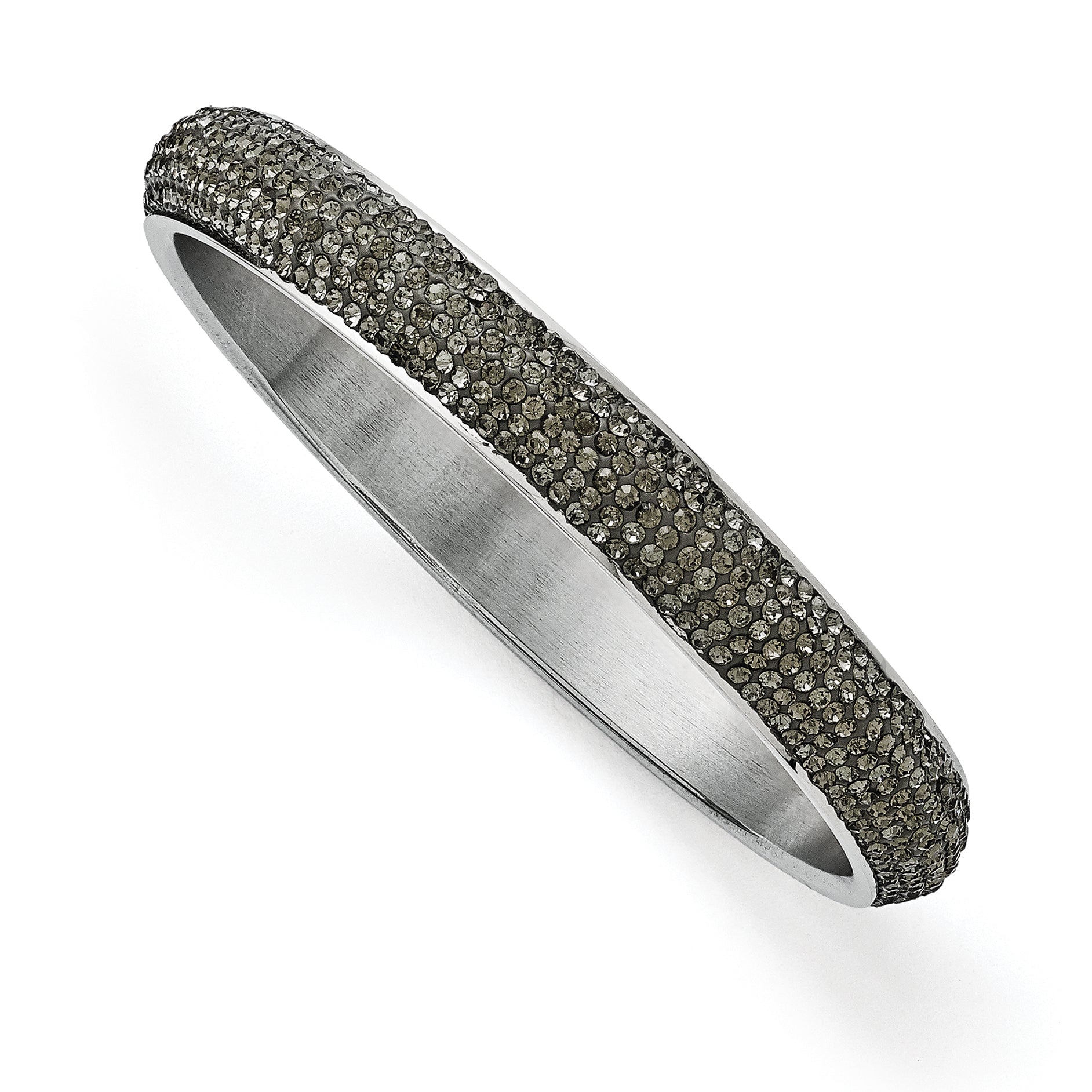 Stainless Steel Polished Black Enamel Clear Crystal Rounded Bracelet for Women