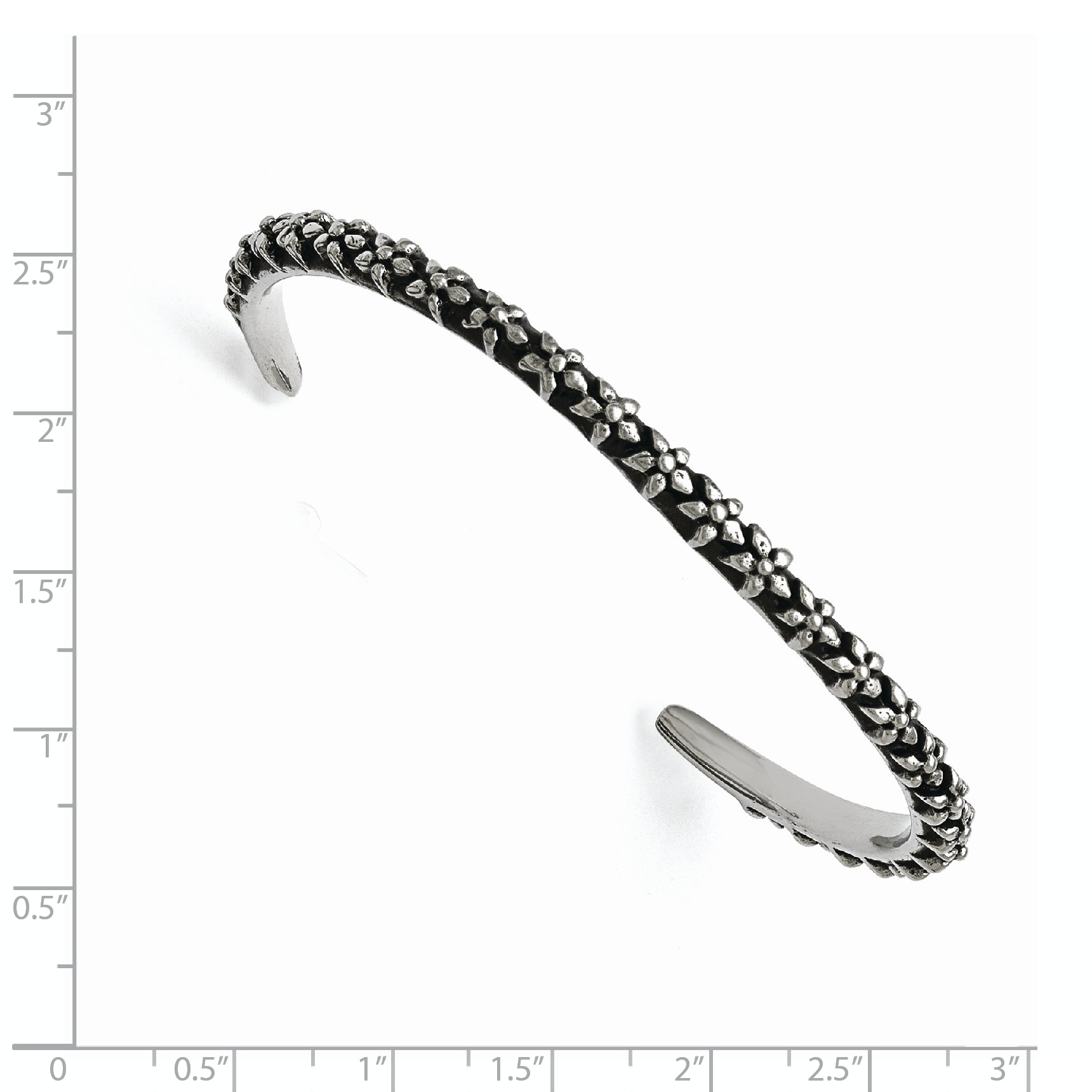 Stainless Steel Polished/Antiqued Floral Thin Cuff Bangle Bracelet for Women Secondary image