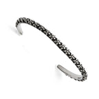Stainless Steel Polished/Antiqued Floral Thin Cuff Bangle Bracelet for Women