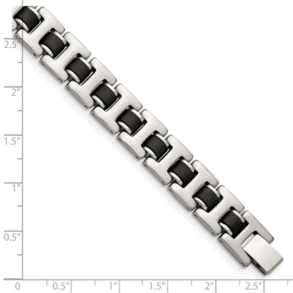 Stainless Steel Brushed with Black Rubber Bracelet for Men