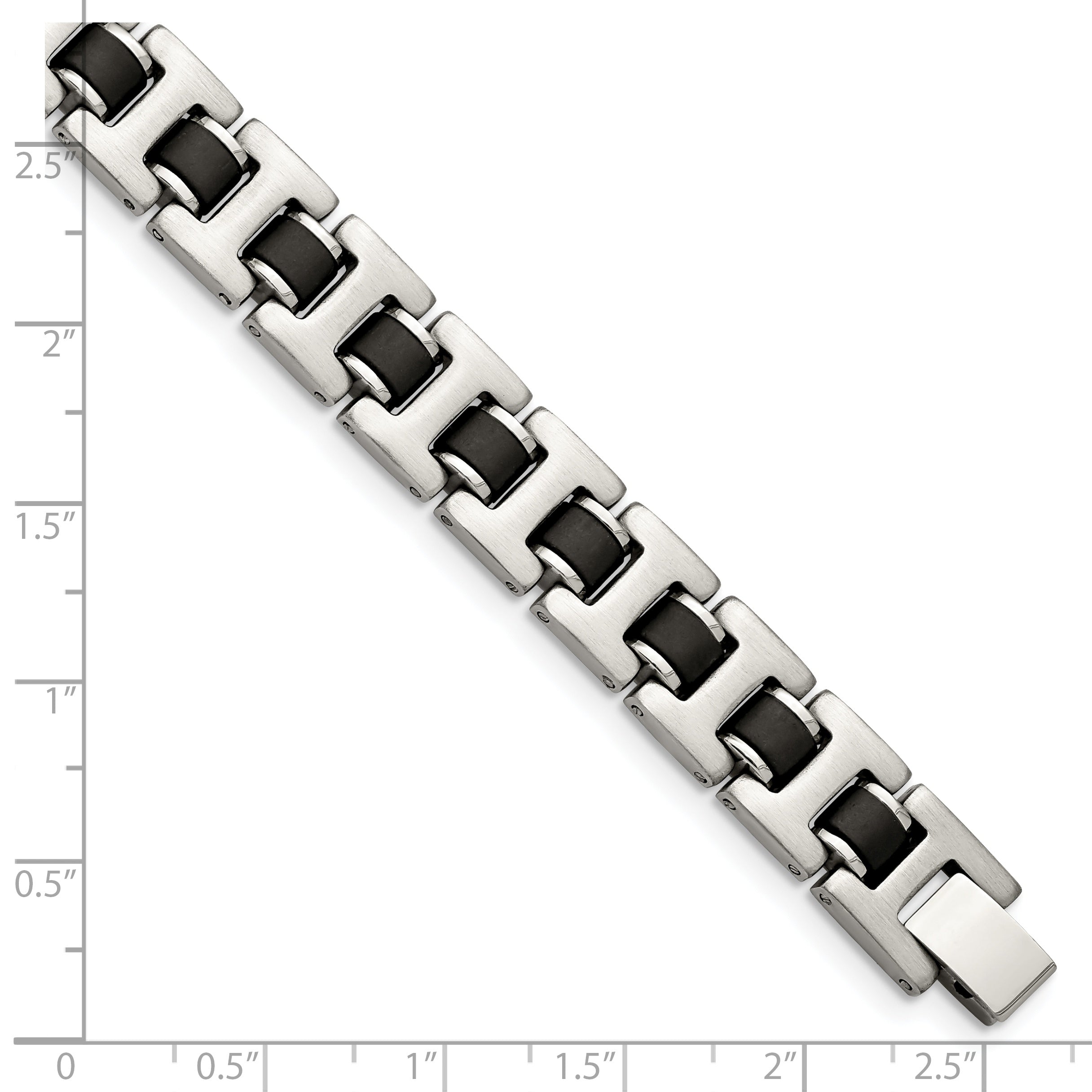 Stainless Steel Brushed with Black Rubber Bracelet for Men
