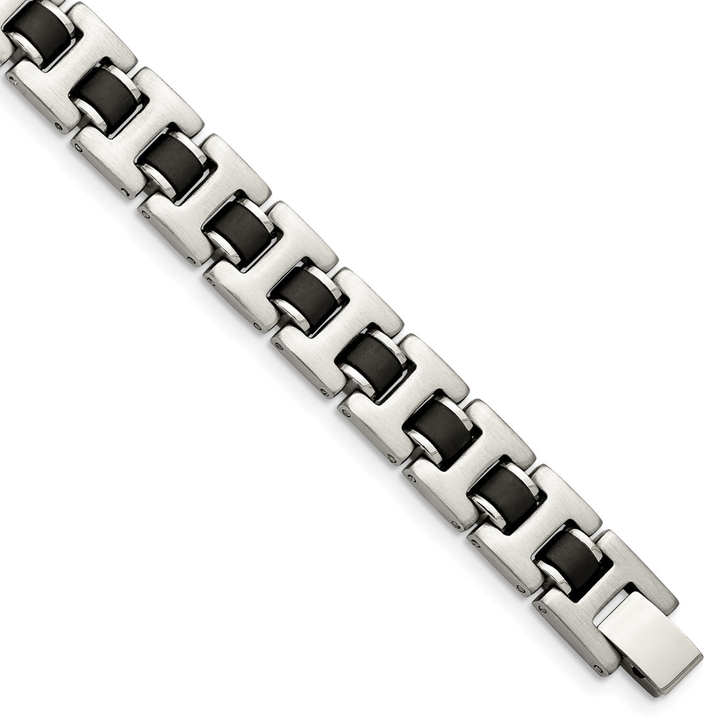 Stainless Steel Brushed with Black Rubber Bracelet for Men