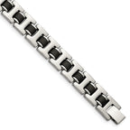 Stainless Steel Brushed with Black Rubber Bracelet for Men