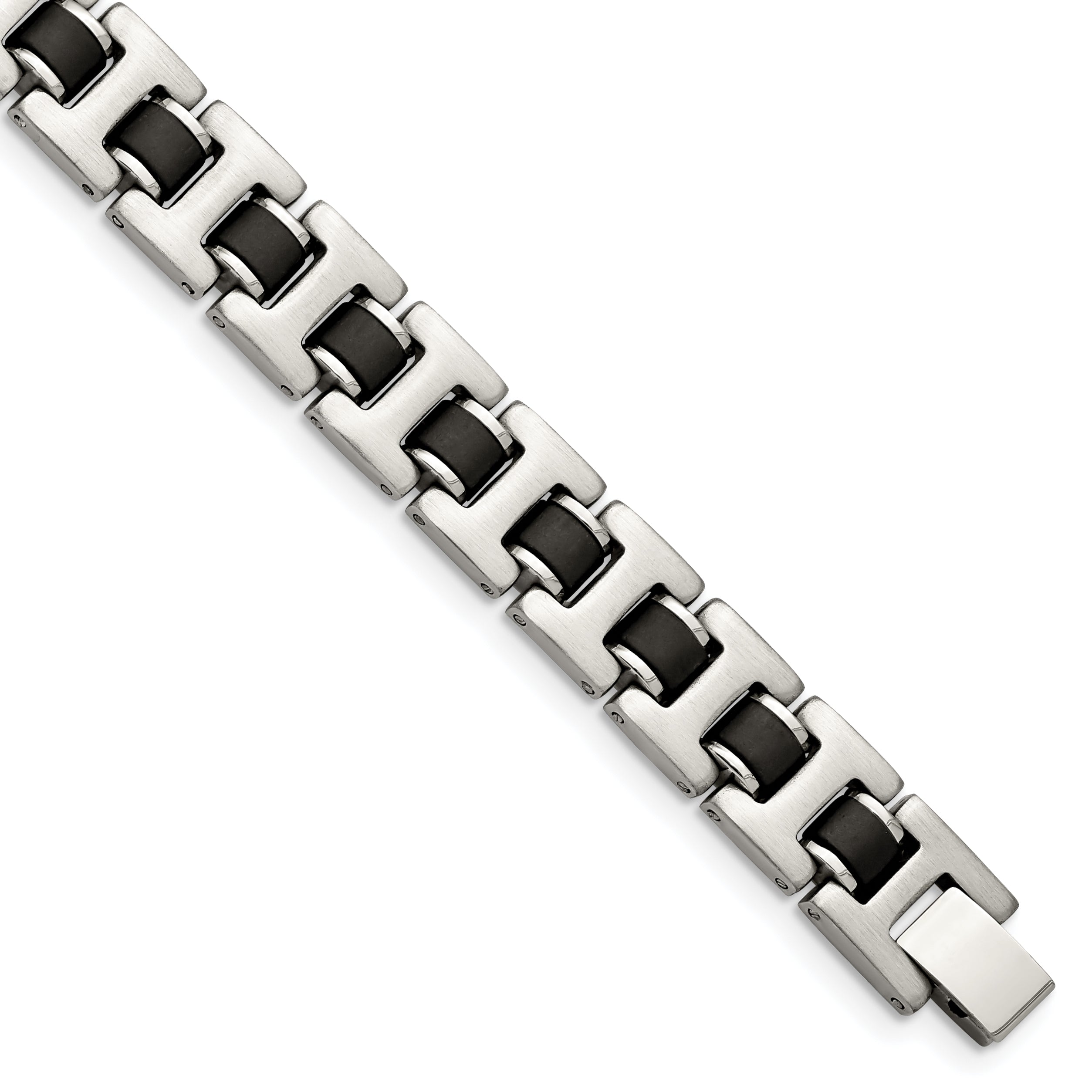 Stainless Steel Brushed with Black Rubber Bracelet for Men