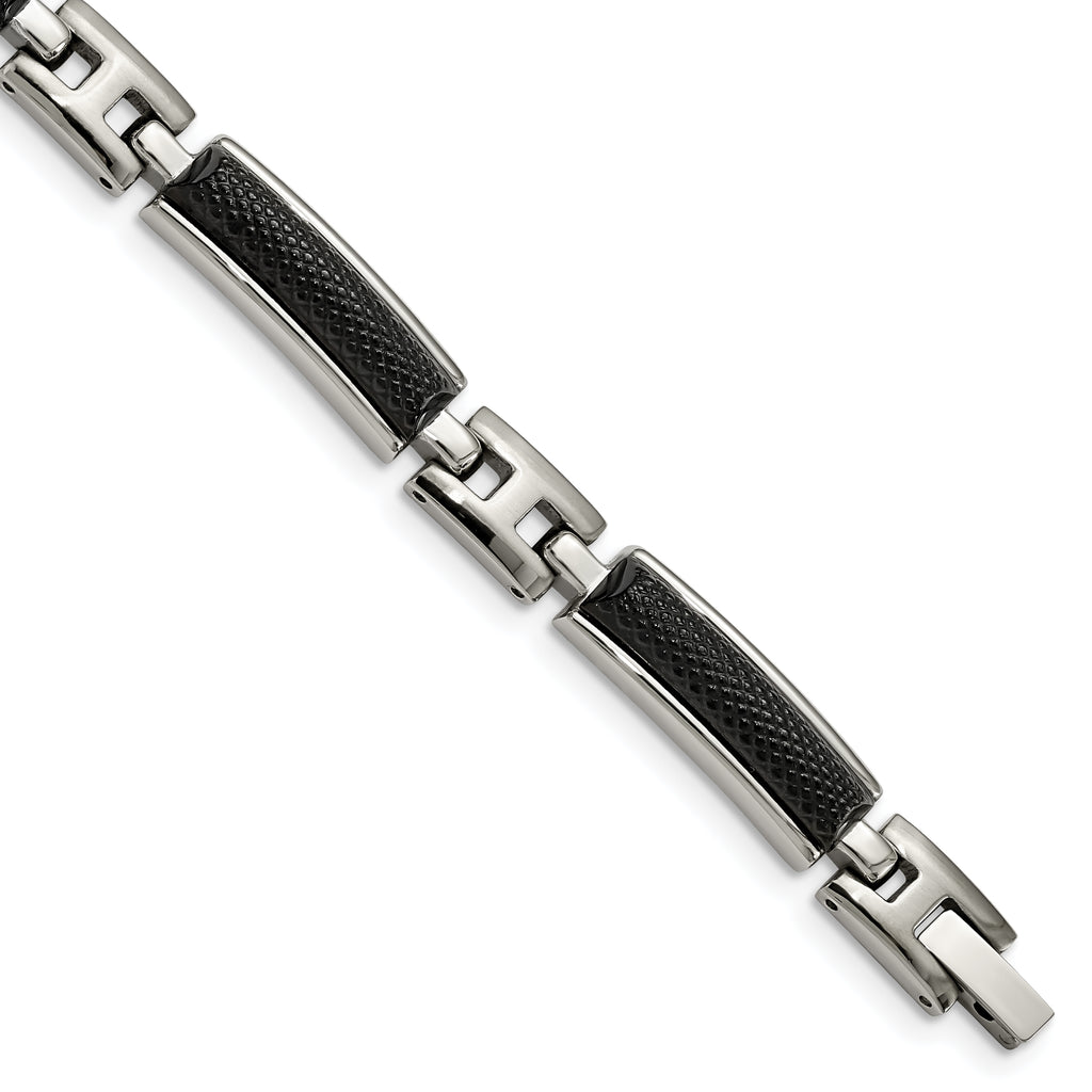 Stainless Steel Polished and Brushed Black IP-plated Bracelet for Men