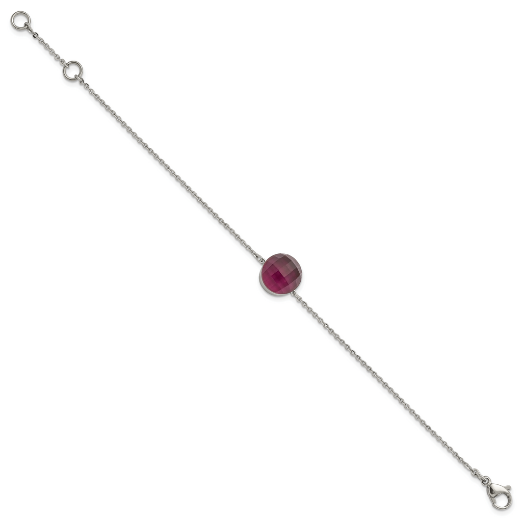 Stainless Steel Polished Maroon Glass with ext Bracelet for Women