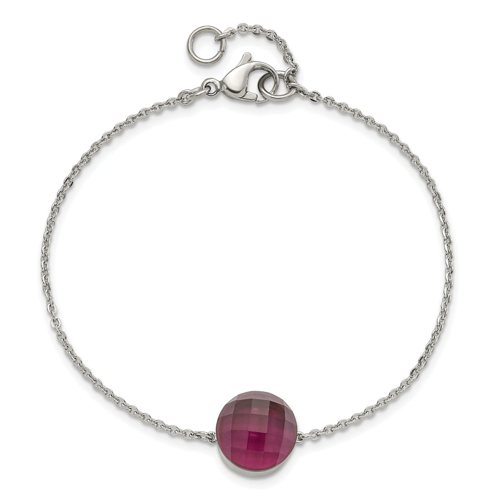 Stainless Steel Polished Maroon Glass with ext Bracelet for Women