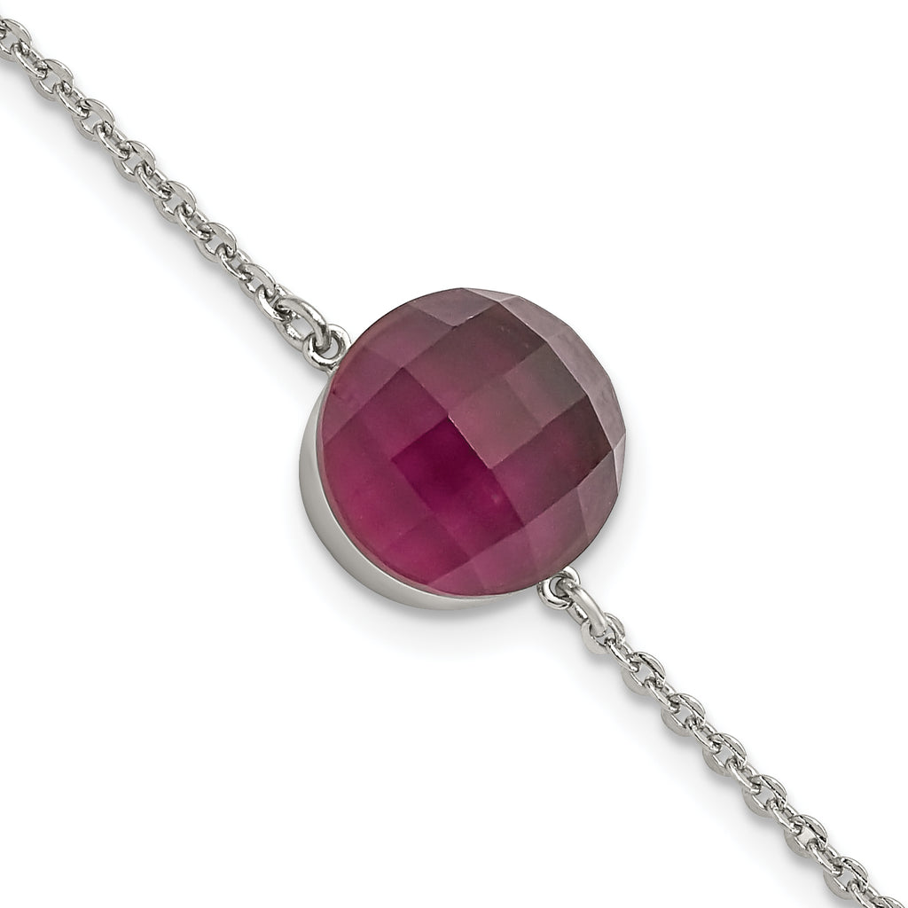 Stainless Steel Polished Maroon Glass with ext Bracelet for Women