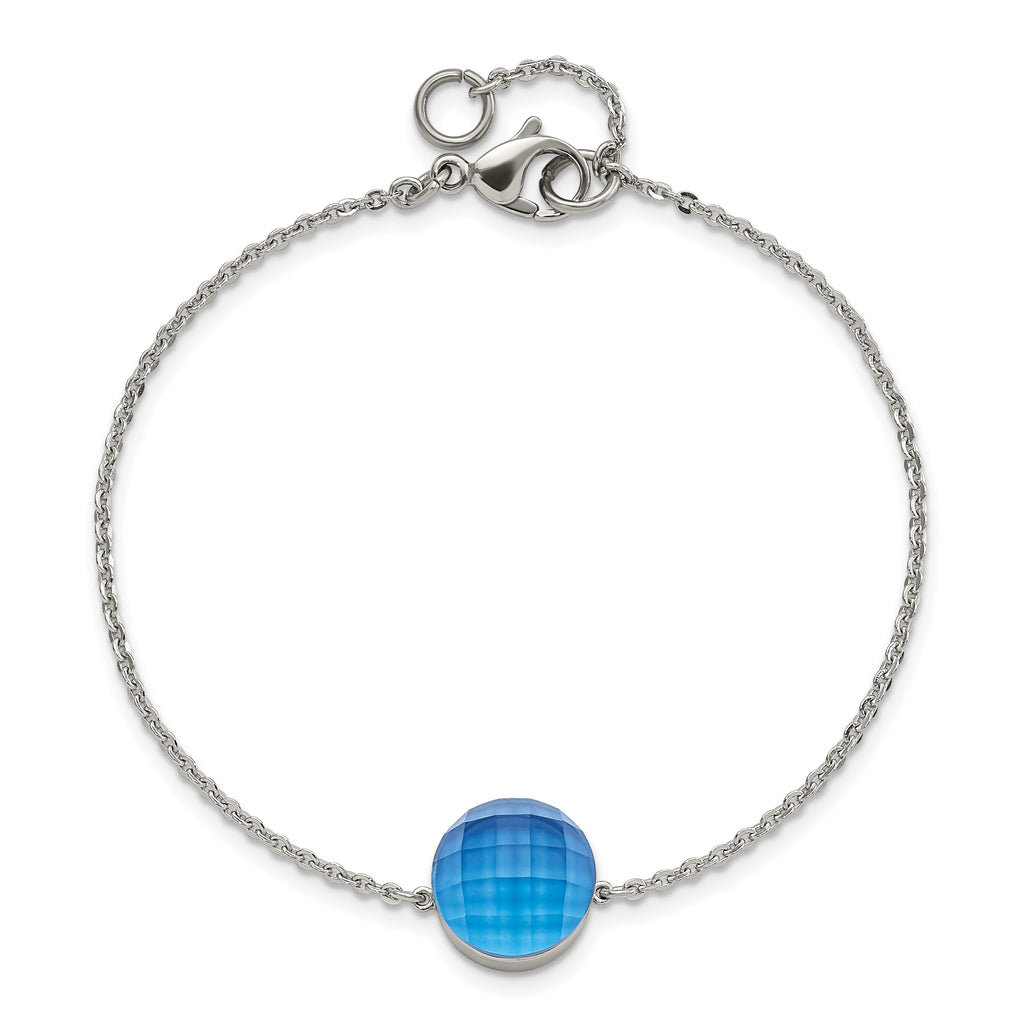 Stainless Steel Polished Blue Glass with ext Bracelet for Women