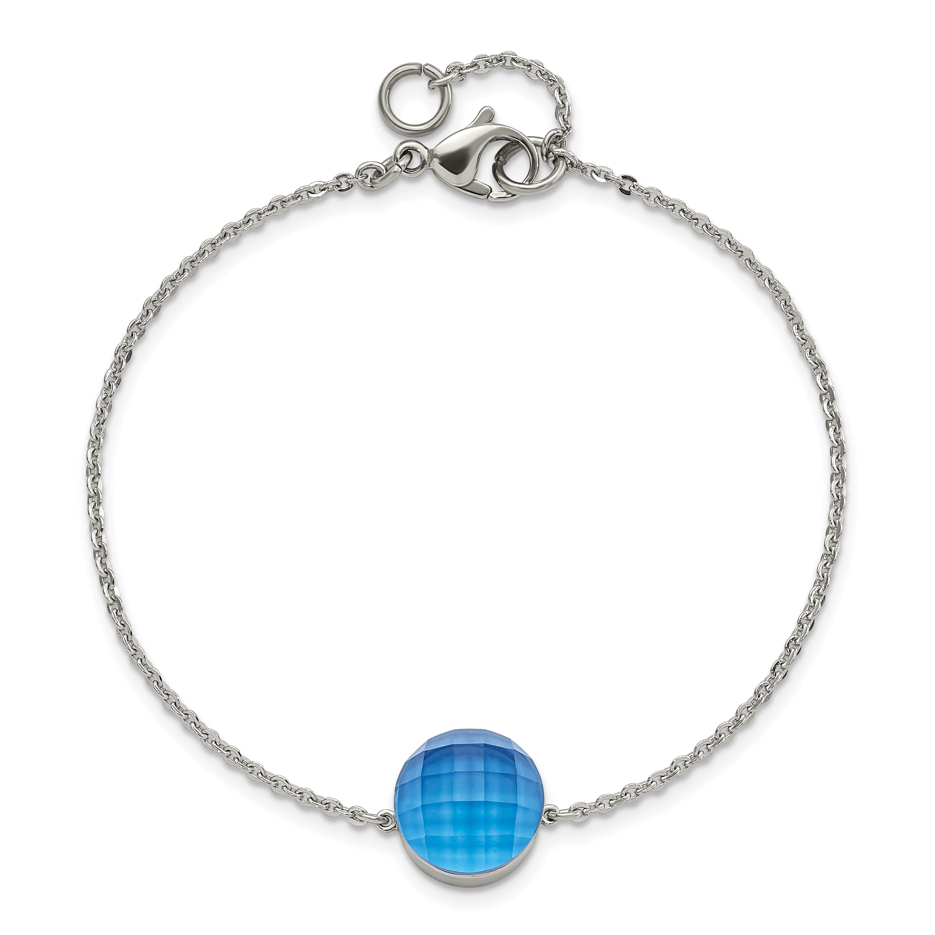 Stainless Steel Polished Blue Glass with ext Bracelet for Women