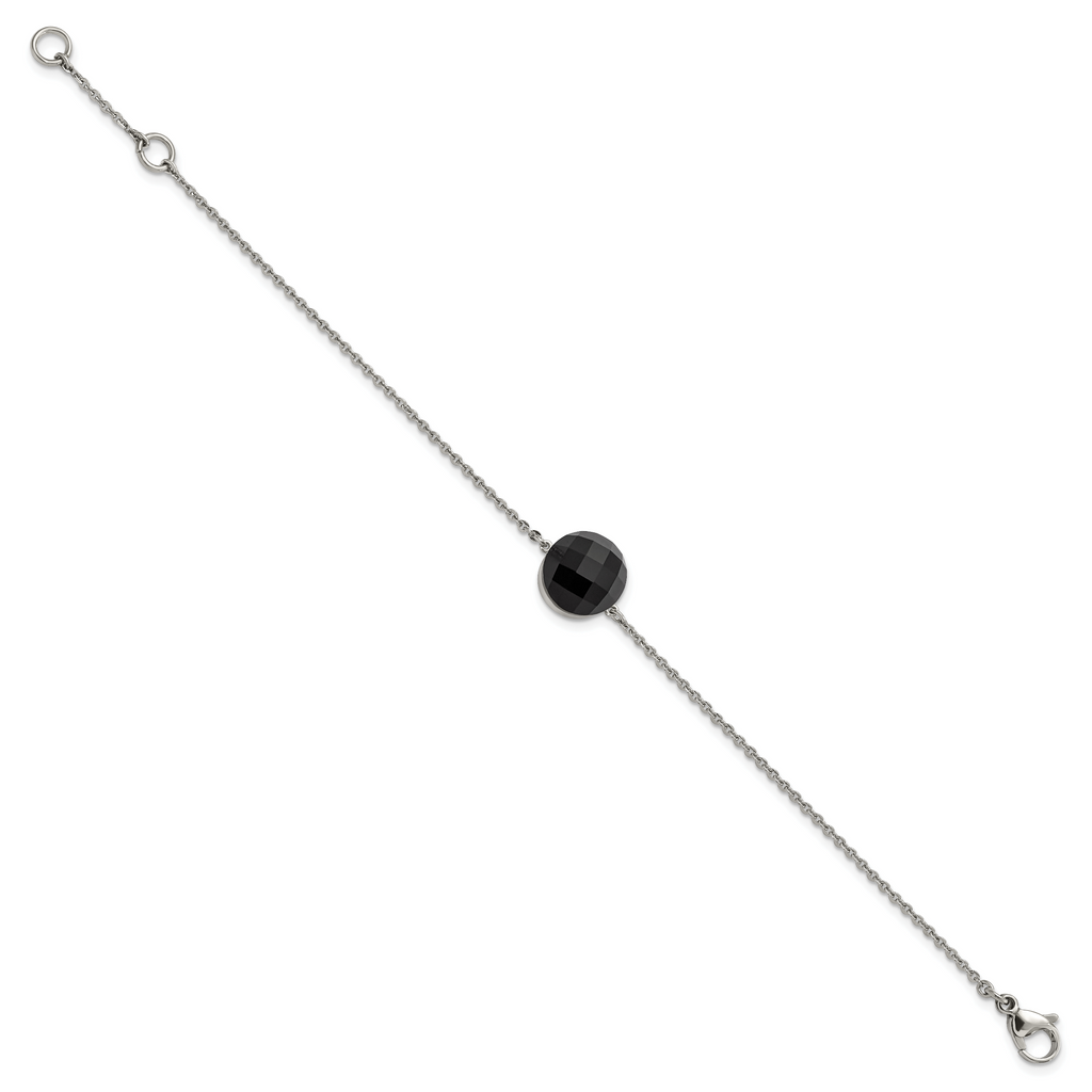 Stainless Steel Polished Dark Brown Glass with ext Bracelet for Women