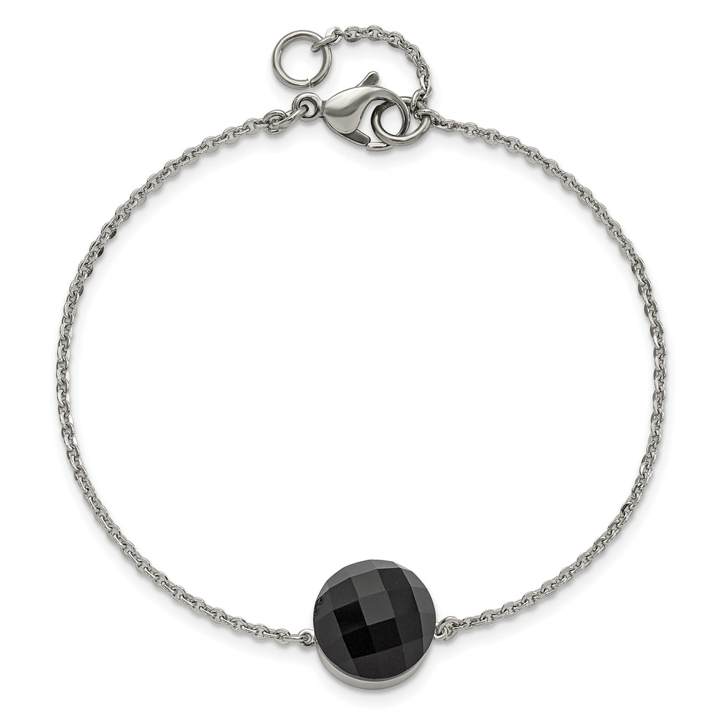 Stainless Steel Polished Dark Brown Glass with ext Bracelet for Women