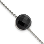 Stainless Steel Polished Dark Brown Glass with ext Bracelet for Women