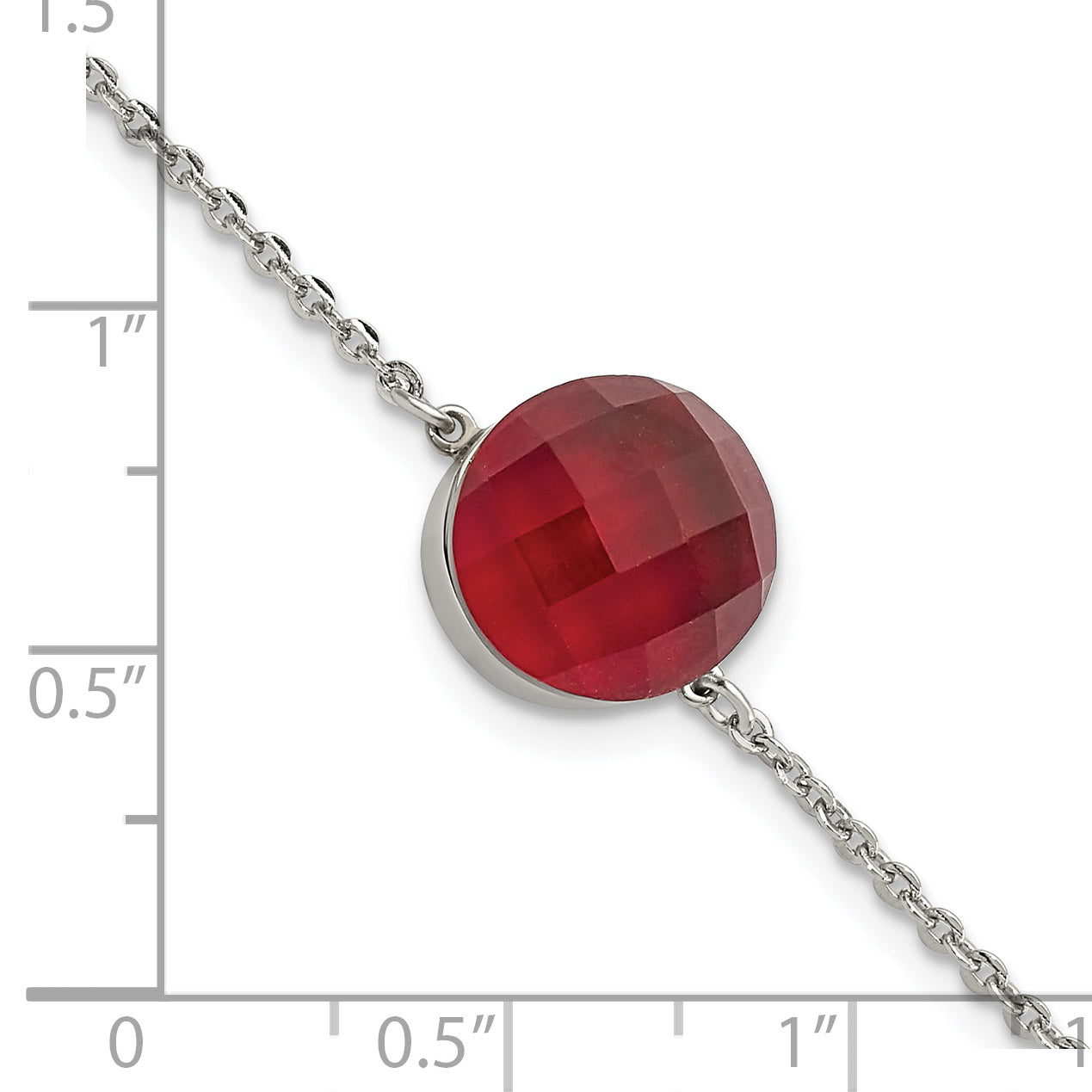 Stainless Steel Polished Red Glass with ext Bracelet for Women