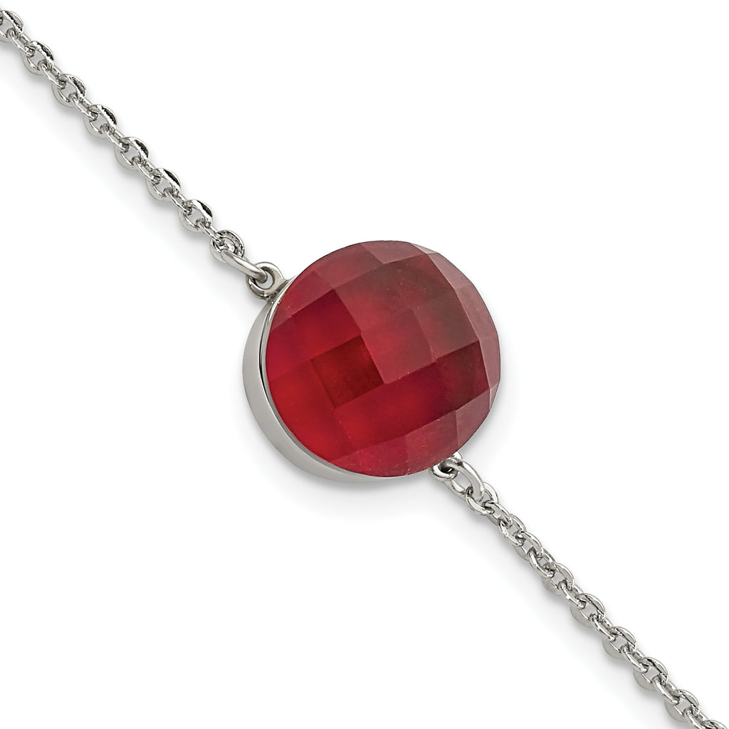 Stainless Steel Polished Red Glass with ext Bracelet for Women