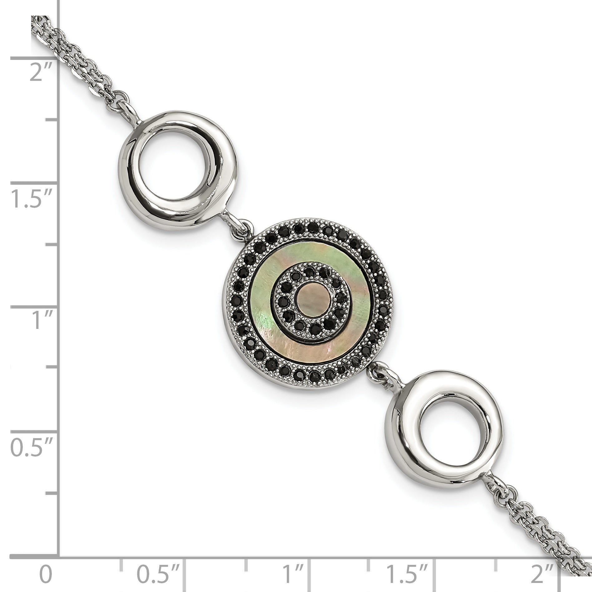 Stainless Steel Polished Black Mop & Crystal with . ext Bracelet for Women