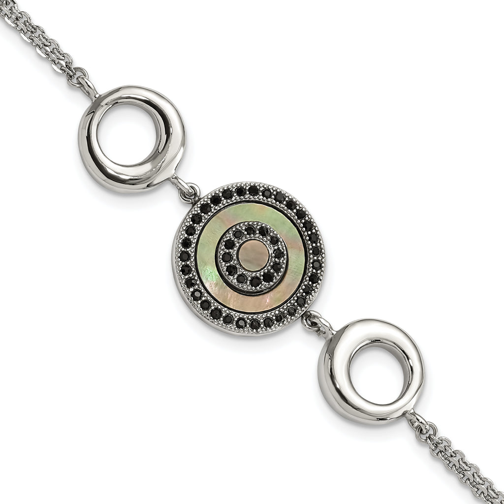 Stainless Steel Polished Black Mop & Crystal with . ext Bracelet for Women