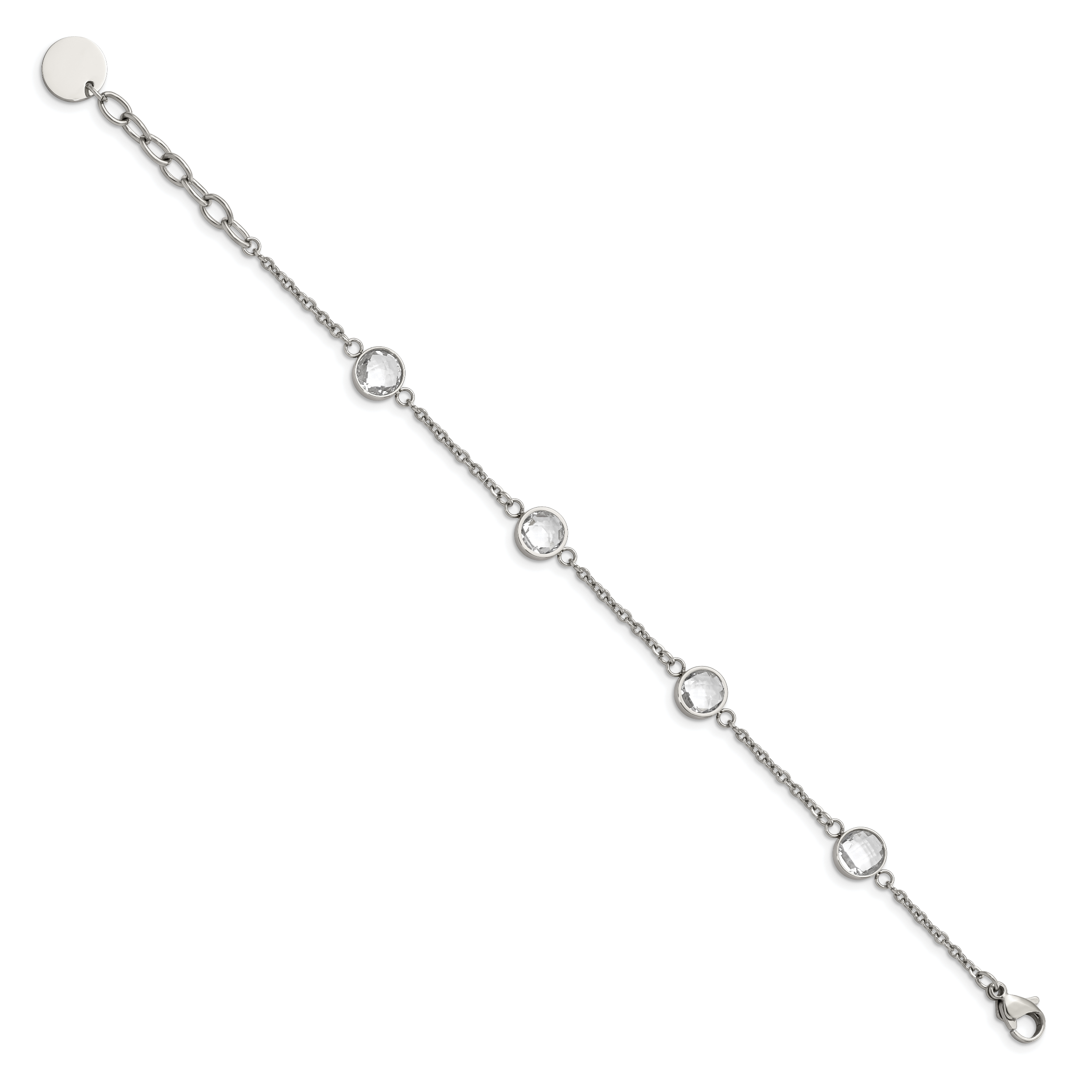 Stainless Steel Polished with Glass Bracelet with Extension for Women