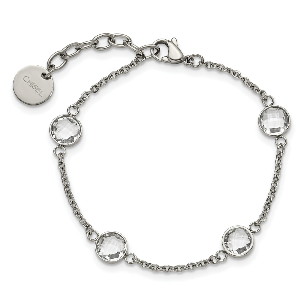 Stainless Steel Polished with Glass Bracelet with Extension for Women