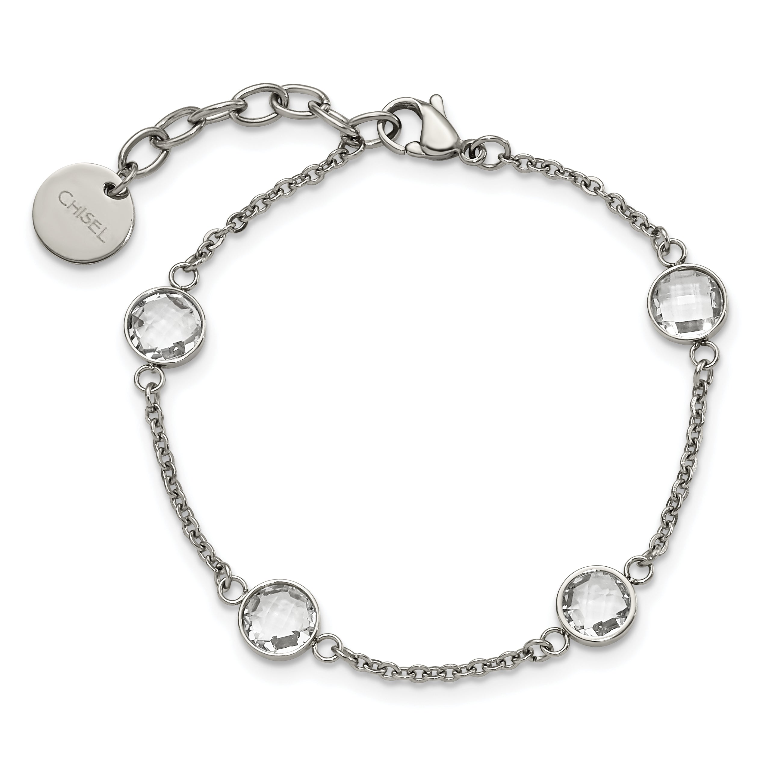 Stainless Steel Polished with Glass Bracelet with Extension for Women