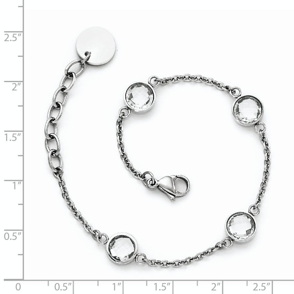 Stainless Steel Polished with Glass Bracelet with Extension for Women