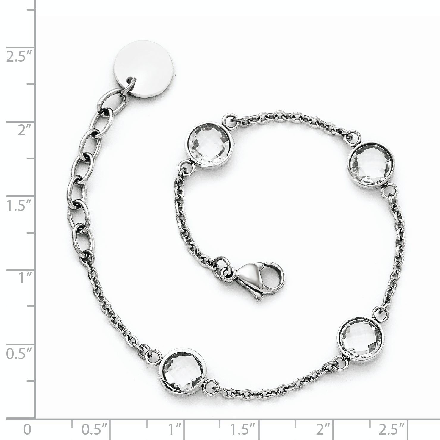 Stainless Steel Polished with Glass Bracelet with Extension for Women