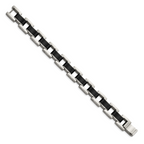 Stainless Steel Polished with Black Rubber Inlay Link Bracelet for Men