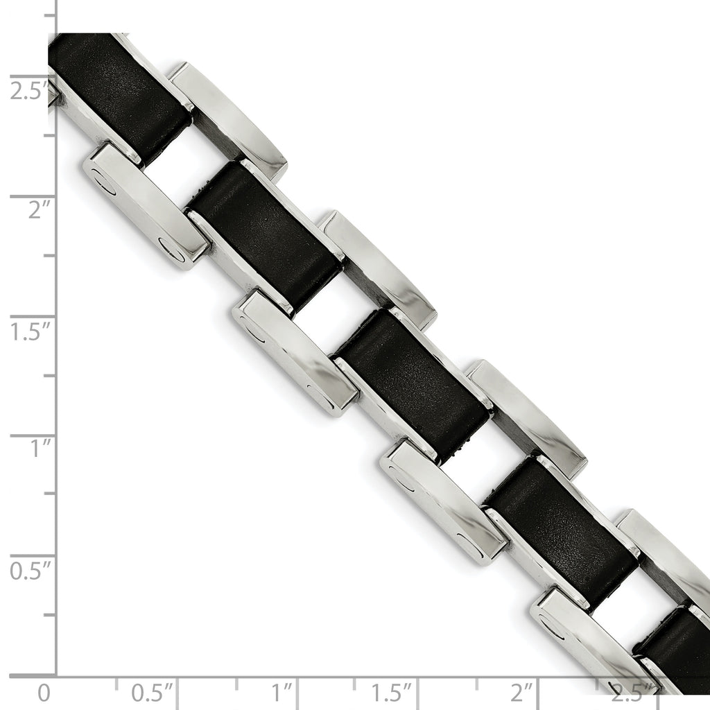 Stainless Steel Polished with Black Rubber Inlay Link Bracelet for Men