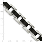 Stainless Steel Polished with Black Rubber Inlay Link Bracelet for Men