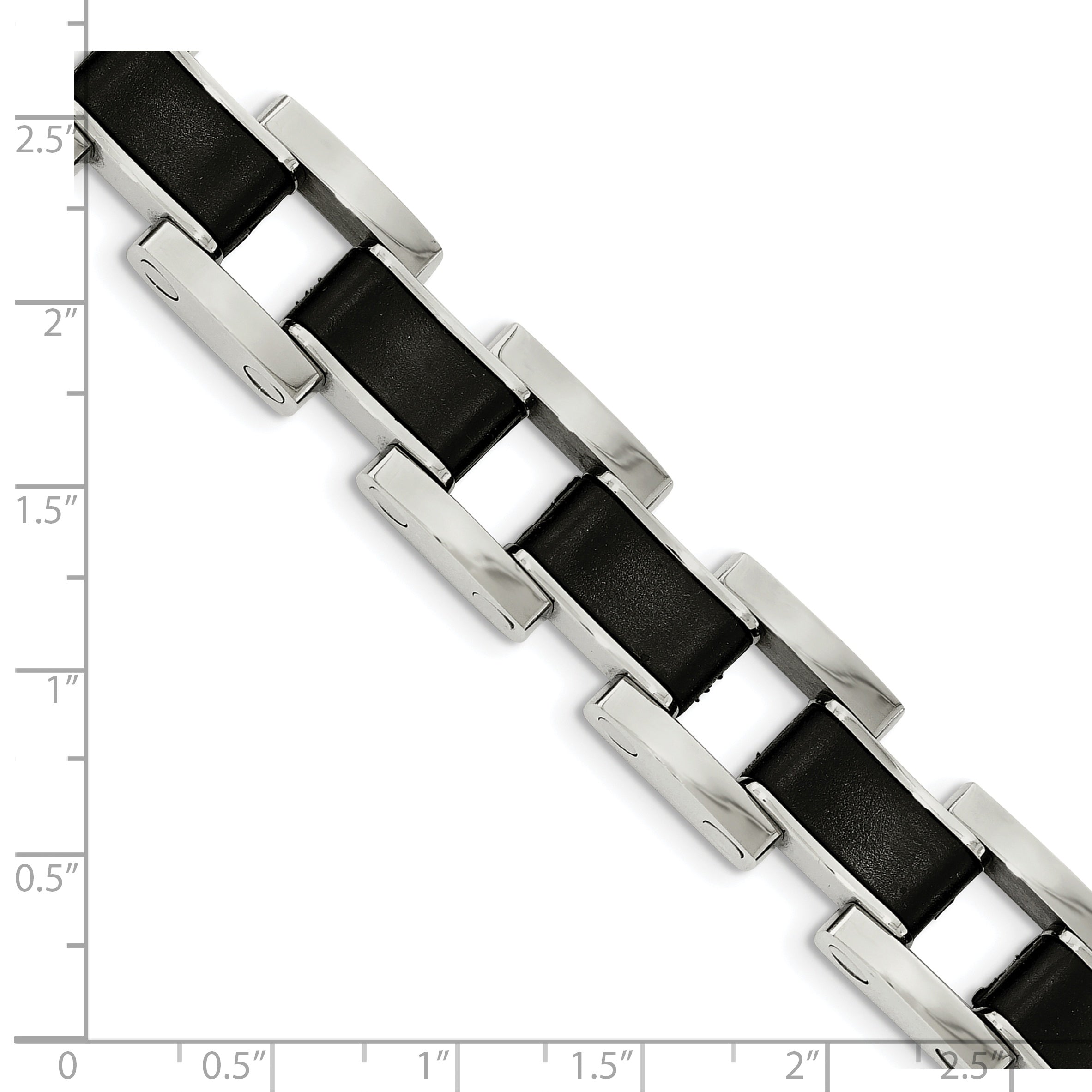 Stainless Steel Polished with Black Rubber Inlay Link Bracelet for Men