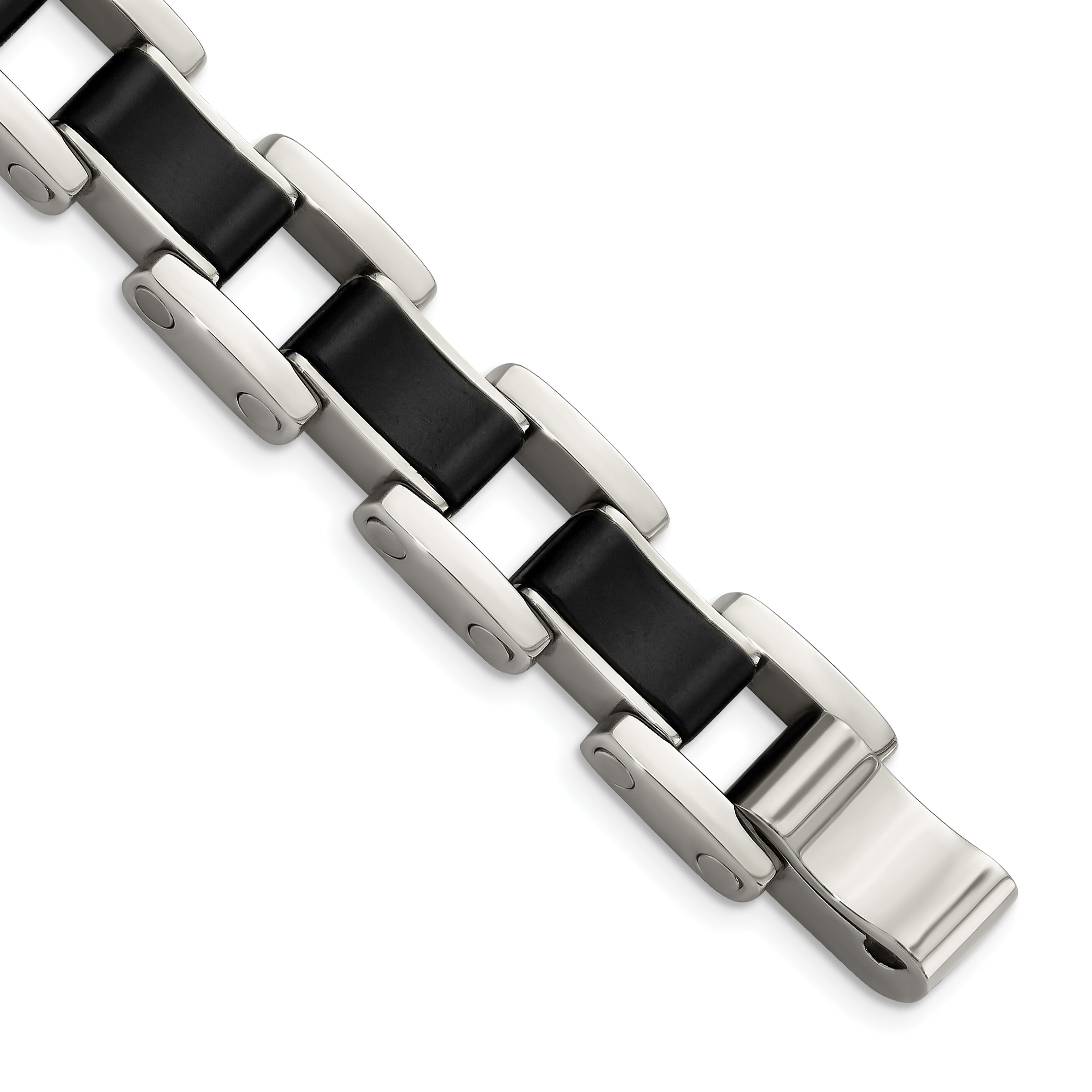 Stainless Steel Polished with Black Rubber Inlay Link Bracelet for Men Main image
