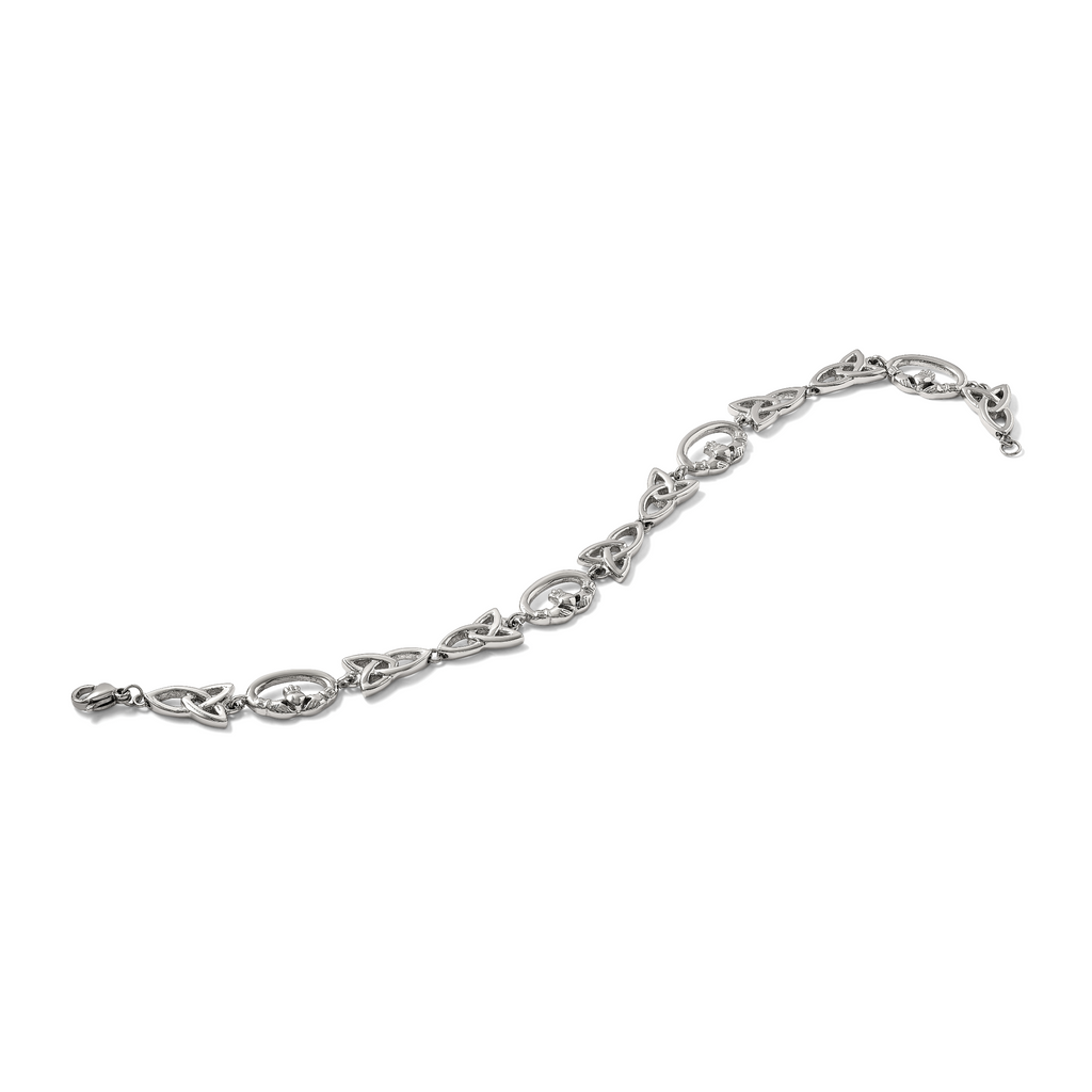 Stainless Steel Polished Claddagh and Trinity Knot Bracelet for Women