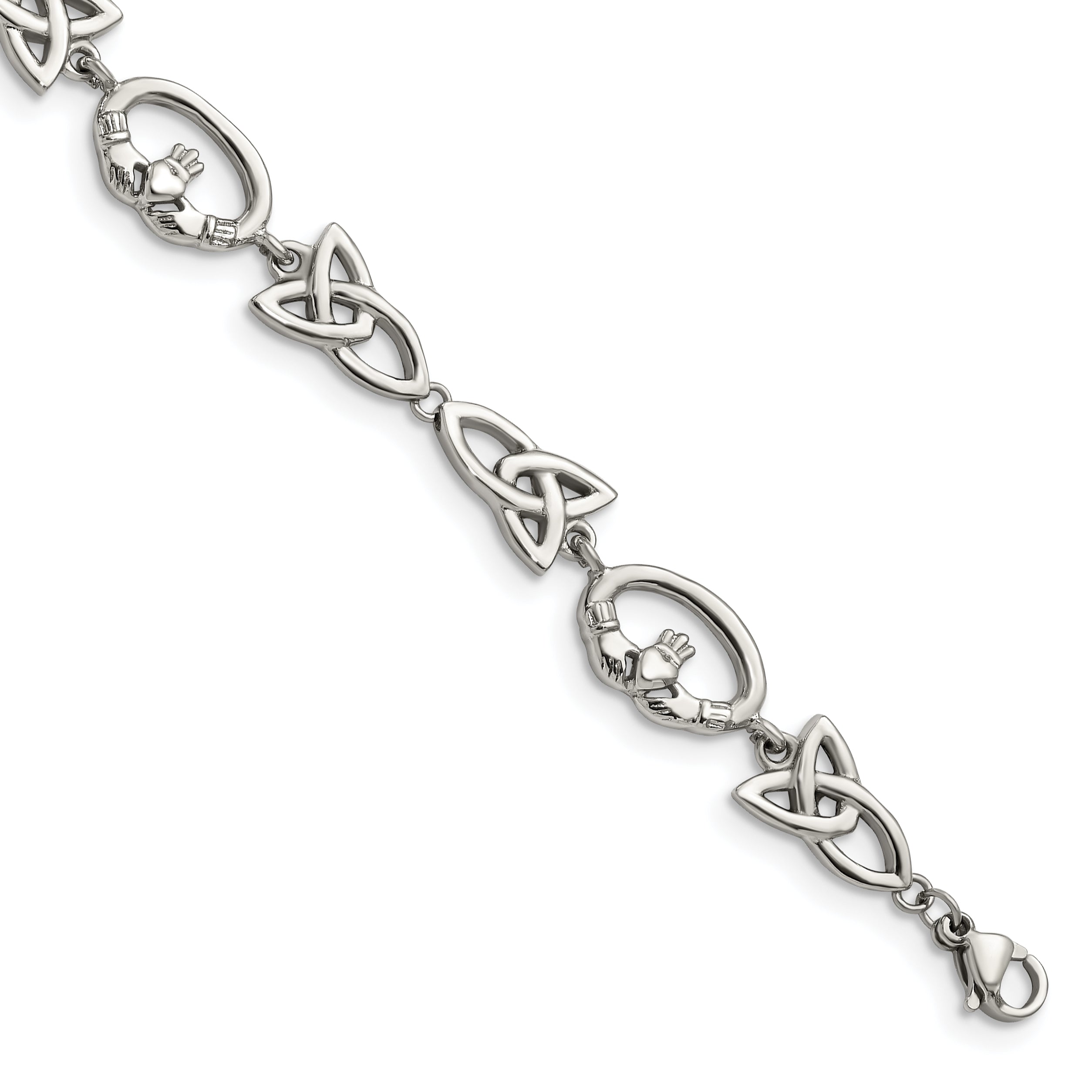 Stainless Steel Polished Claddagh and Trinity Knot Bracelet for Women