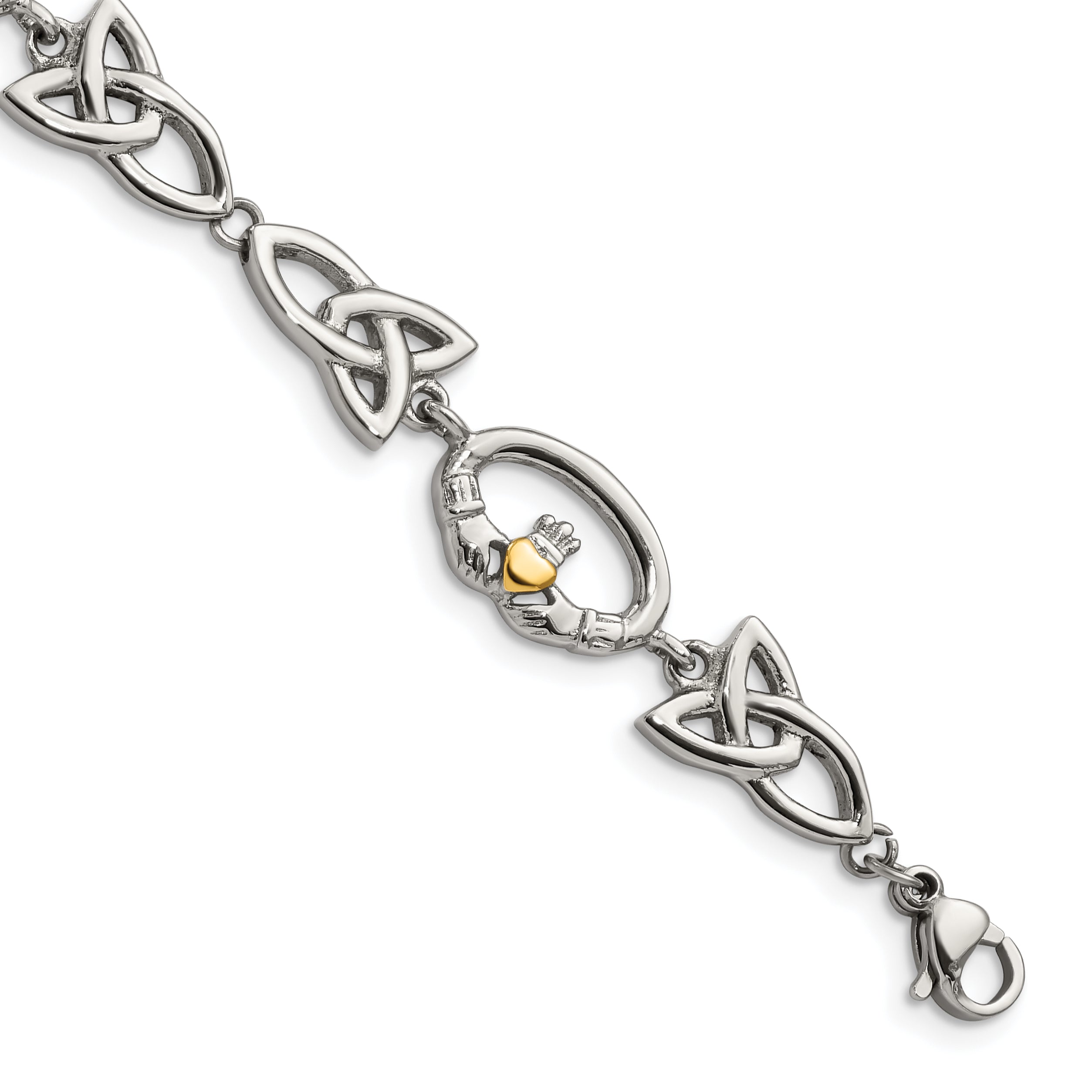 Stainless Steel Polished Yellow IP-plated Claddagh Bracelet for Women