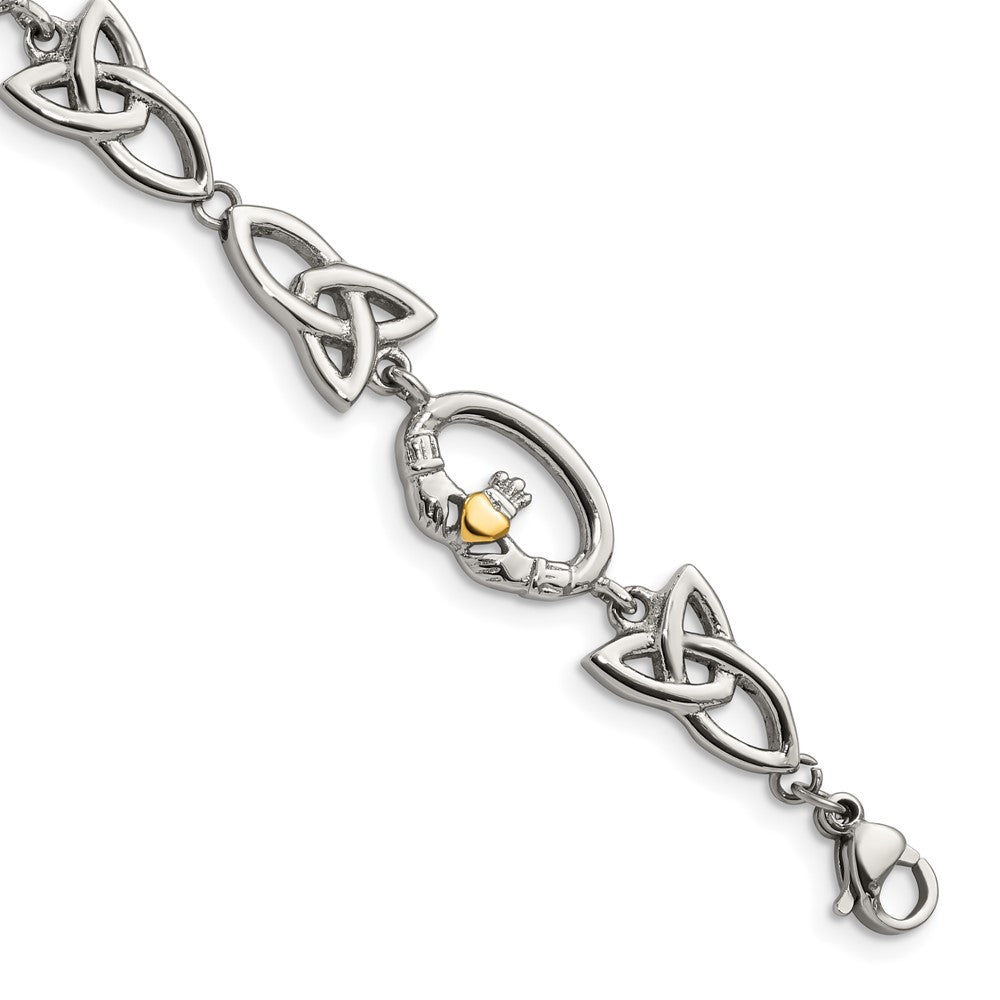 Claddagh Bracelet in Yellow IP-Plated Stainless Steel, 7.8" - Sophia Jewelers