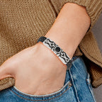 Stainless Steel Antiqued and Polished with Black Onyx Braided Black Leather Bracelet for Men
