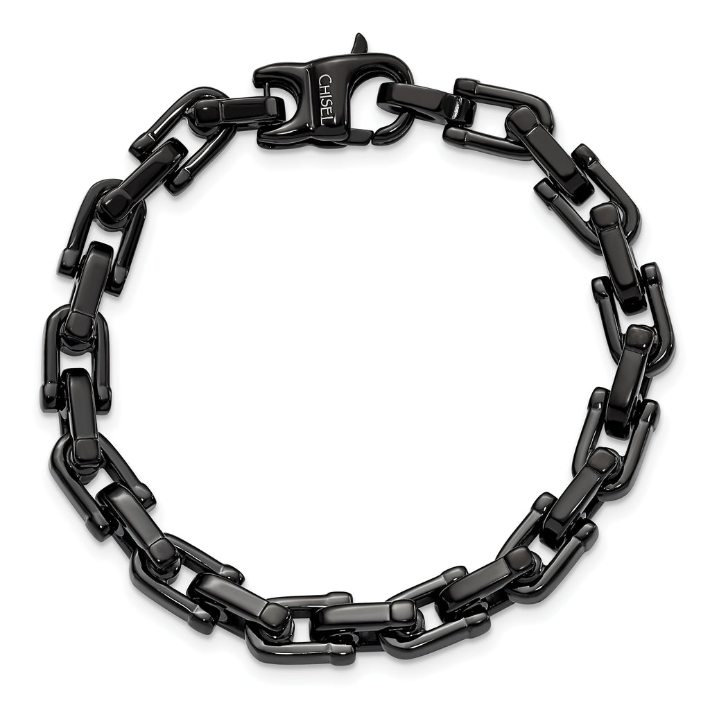 Stainless Steel Polished Black IP-plated Fancy Link Bracelet for Men