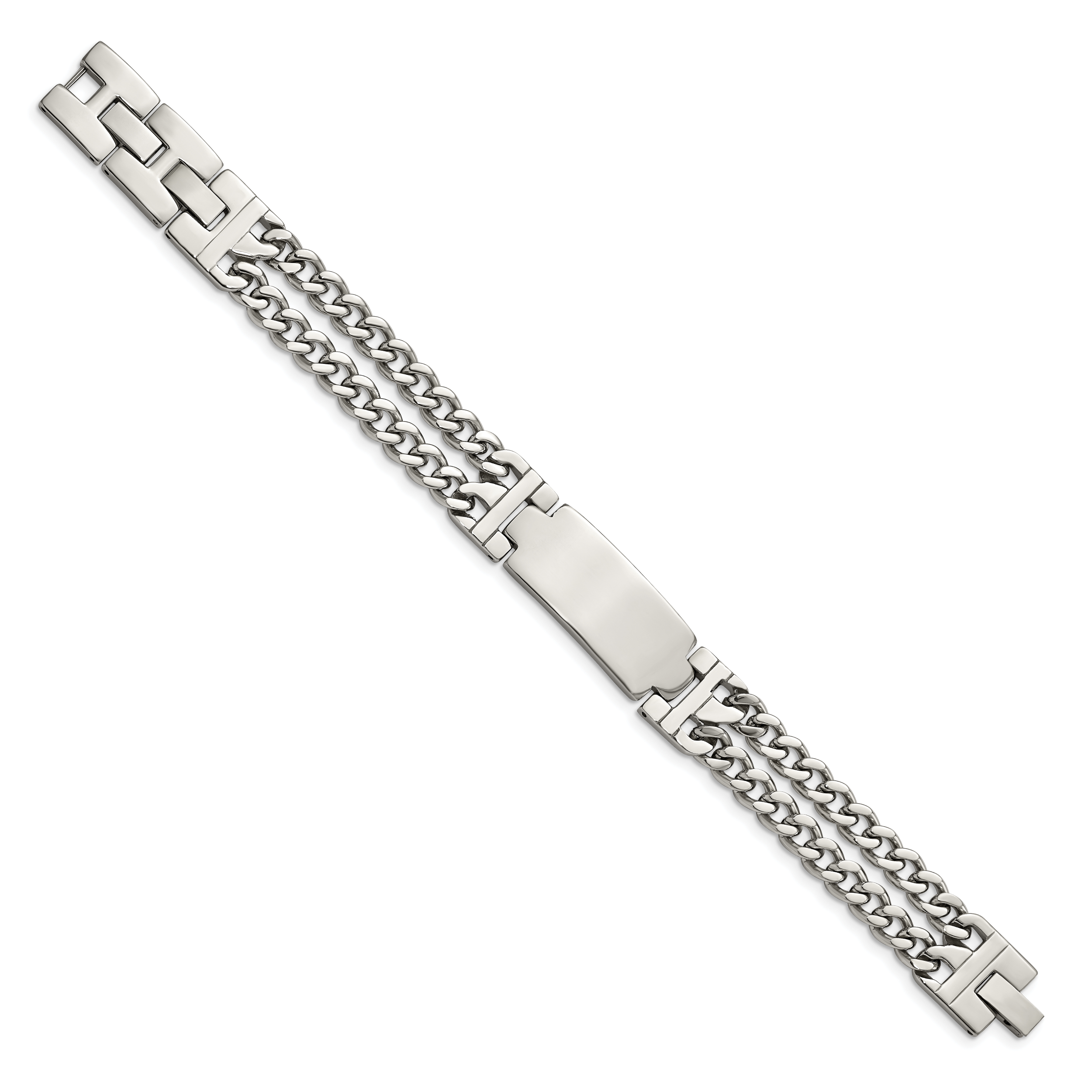 Stainless Steel Polished 2 Strand Curb Chain with . extension ID Bracelet for Men Secondary image
