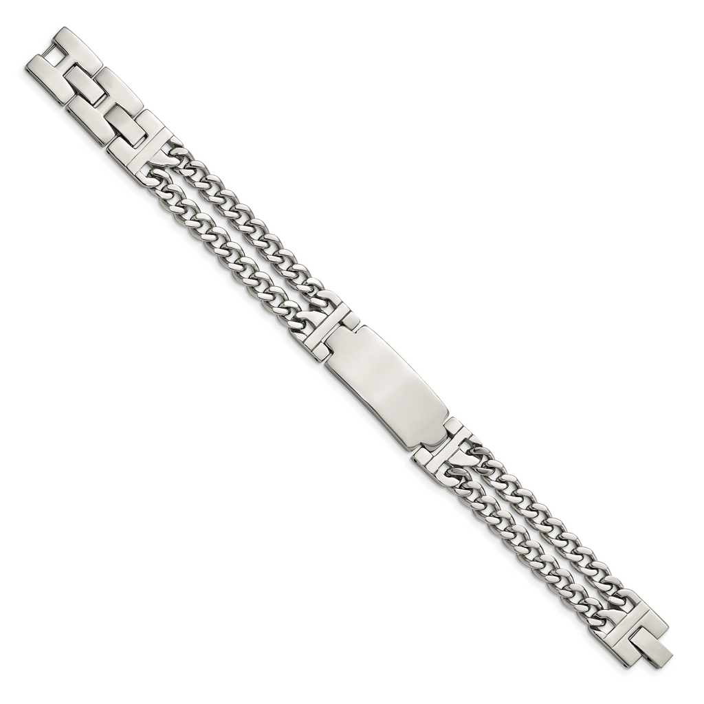 Stainless Steel Polished 2 Strand Curb Chain with . extension ID Bracelet for Men