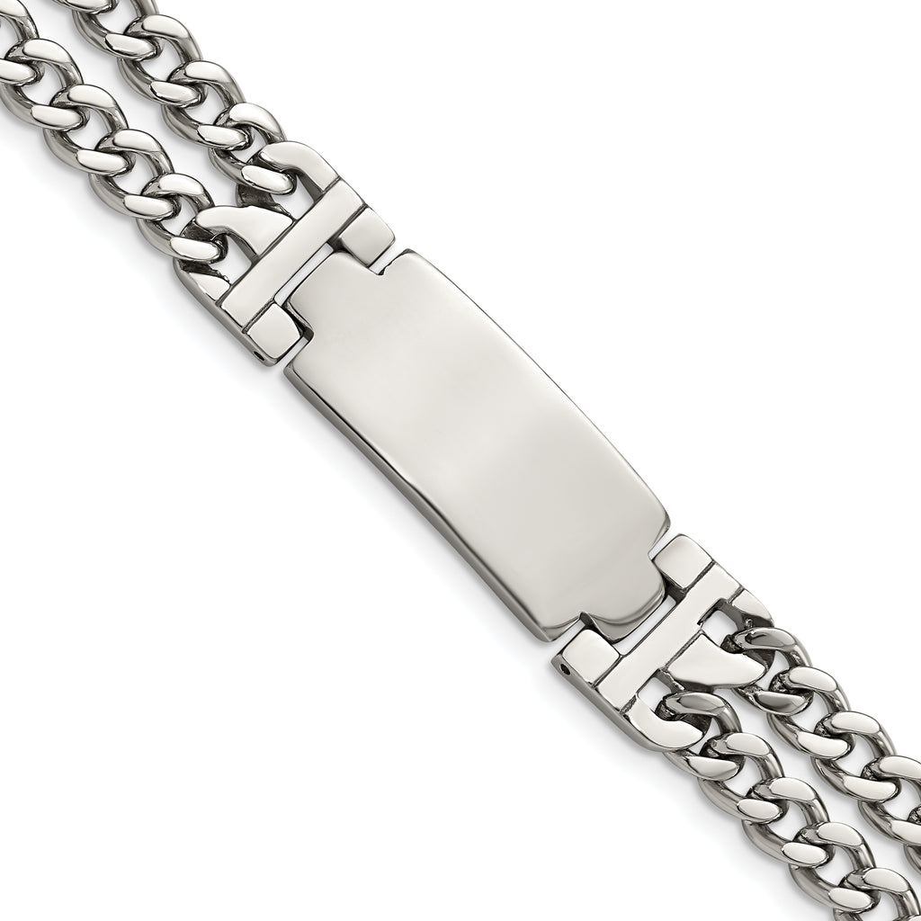 Stainless Steel Polished 2 Strand Curb Chain with . extension ID Bracelet for Men