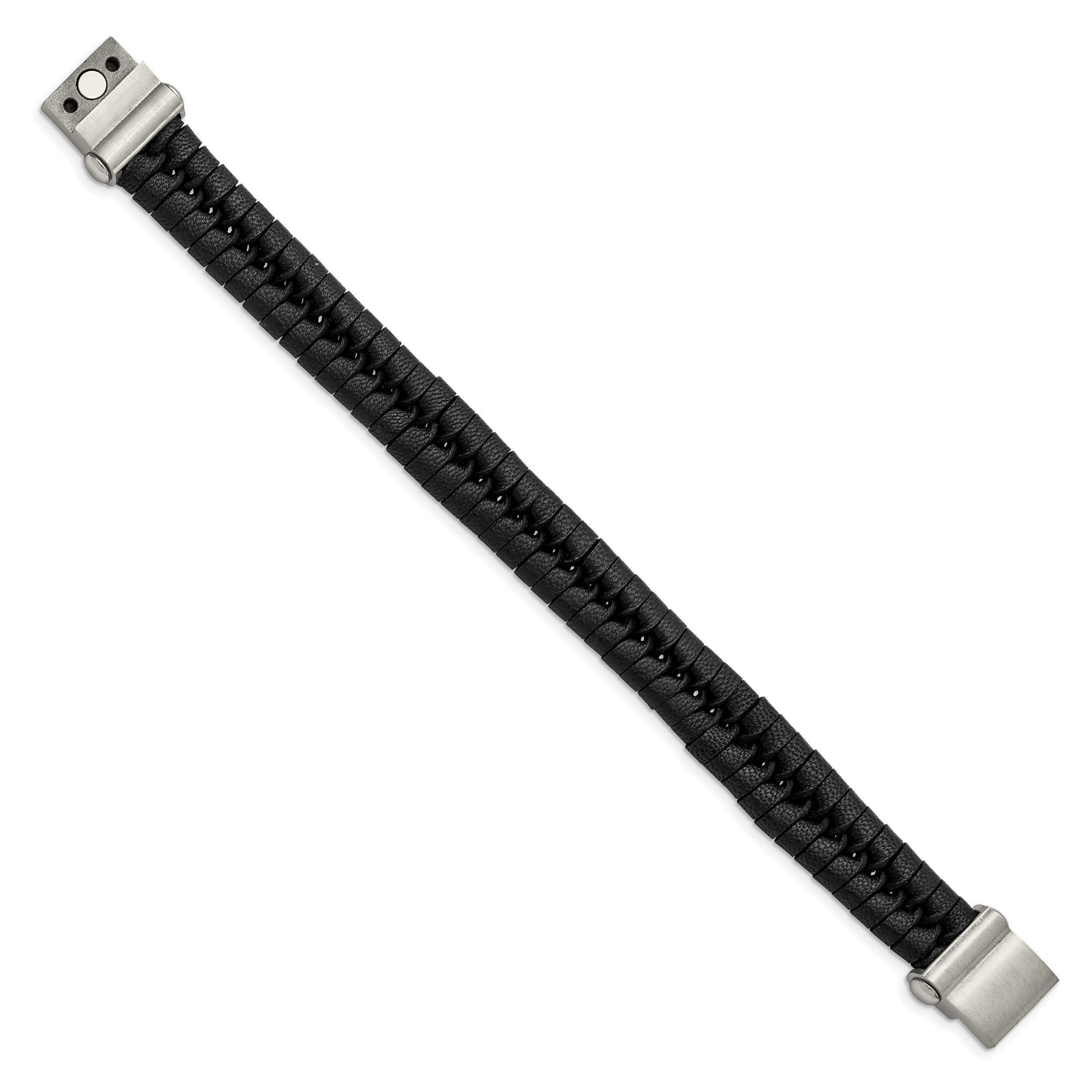 Stainless Steel Brushed Black Leather Bracelet for Men