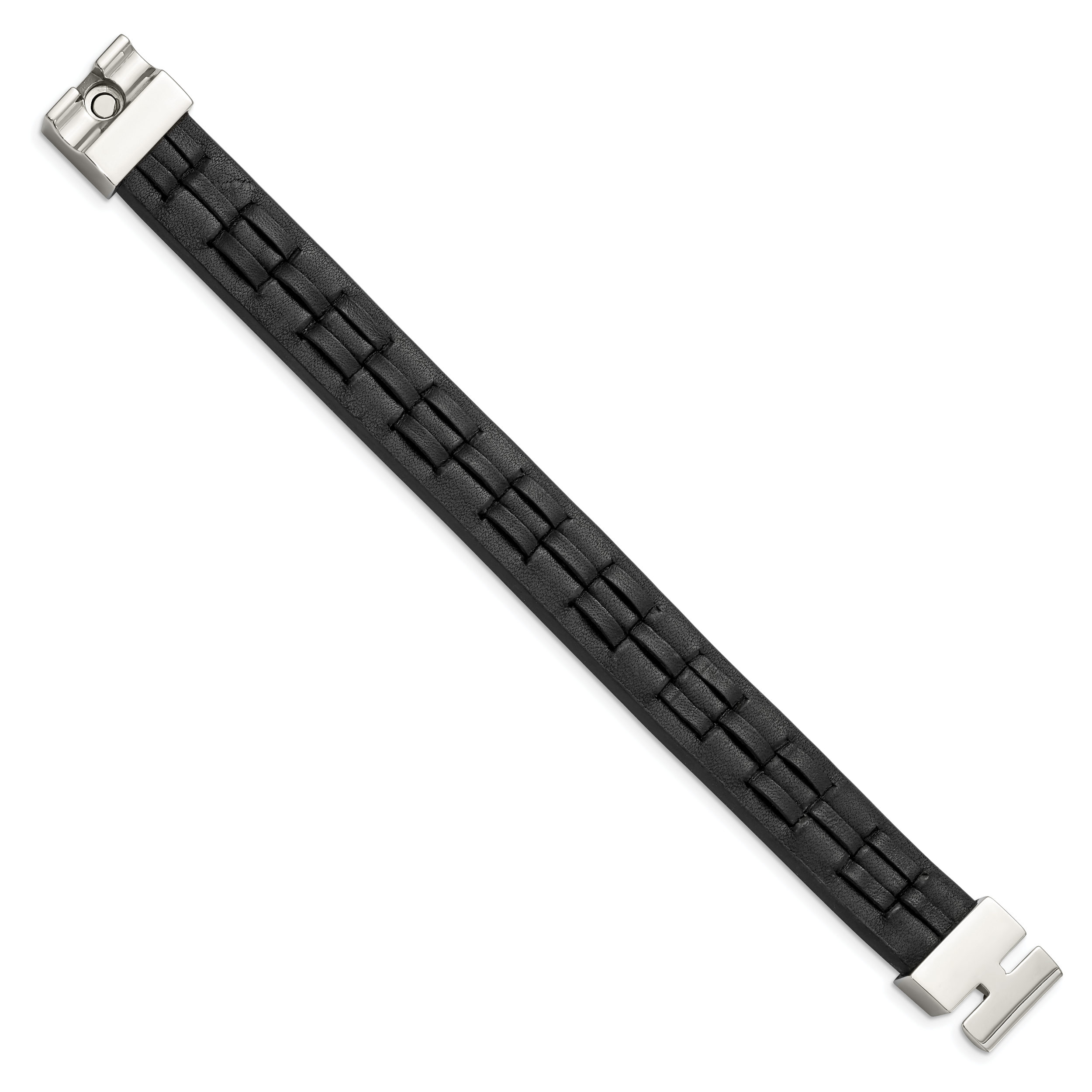 Stainless Steel Polished Black Leather Bracelet for Men Secondary image