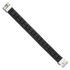 Stainless Steel Polished Black Leather Bracelet for Men