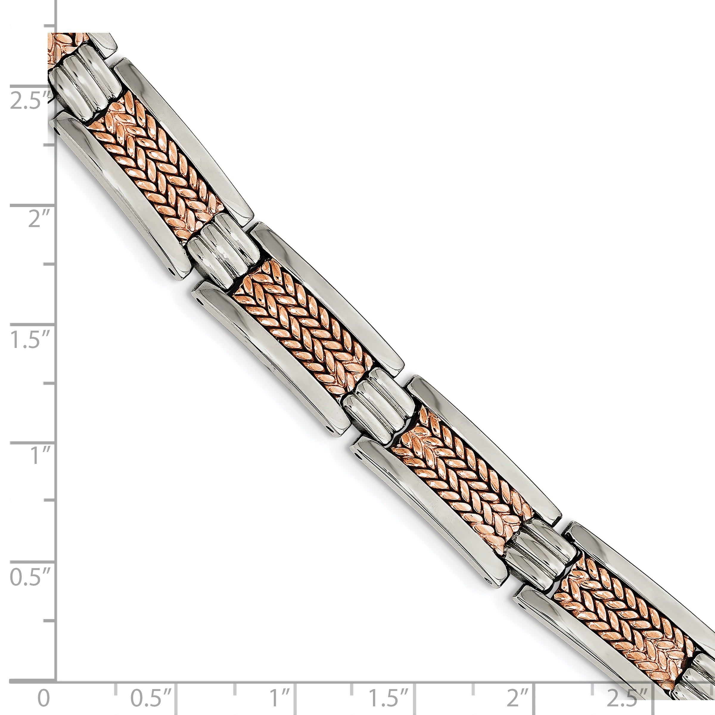 Stainless Steel Polished and Textured Rose IP-plated Link Bracelet for Men