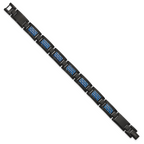 Stainless Steel Polished Black IP-plated with Blue Carbon Fiber Inlay Link Bracelet for Men