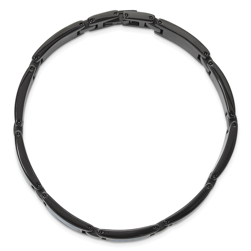 Stainless Steel Polished Black IP-plated with Blue Carbon Fiber Inlay Link Bracelet for Men